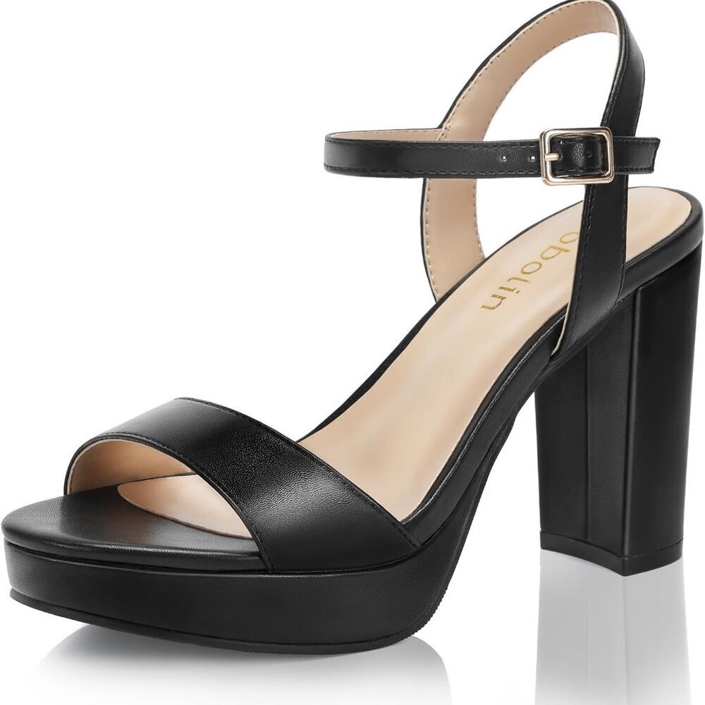Wide Width Block High Heels Women Platform Open Toe Ankle Strap Dress Shoes